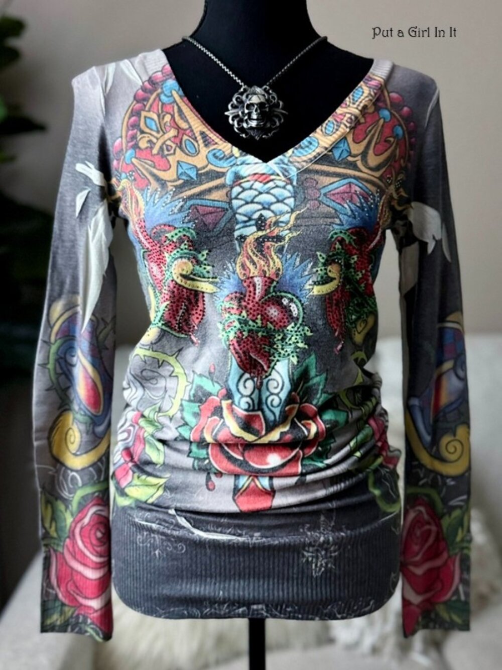 New Y2K Vocal Apparel Women's Crystal Sublimation Old School Shirt Sweater S M L